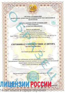 Образец сертификата соответствия аудитора №ST.RU.EXP.00014300-1 Топки Сертификат OHSAS 18001